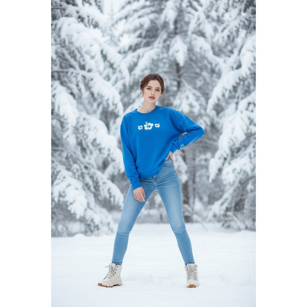 Hollister M Oversized‎ Unisex Blue Crew Neck Sweatshirt Floral Embroidered M